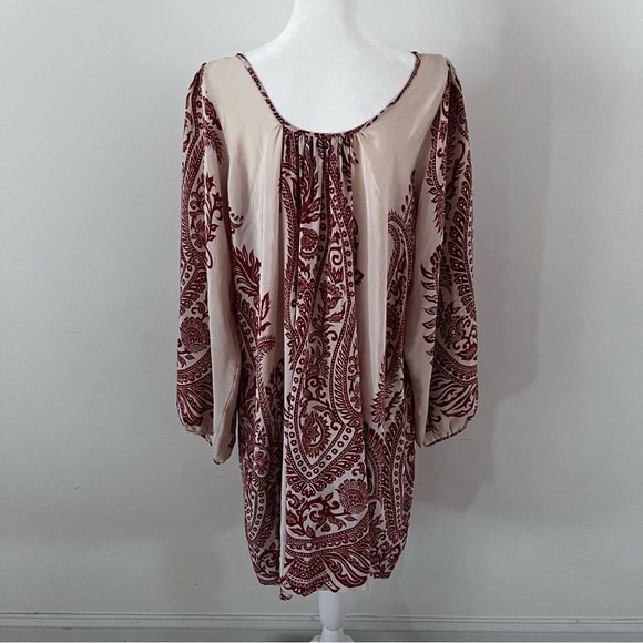 Anu Boho Paisley Printed Silk Blend Silk Long Sleeve Dress |Size - Picture 3 of 6